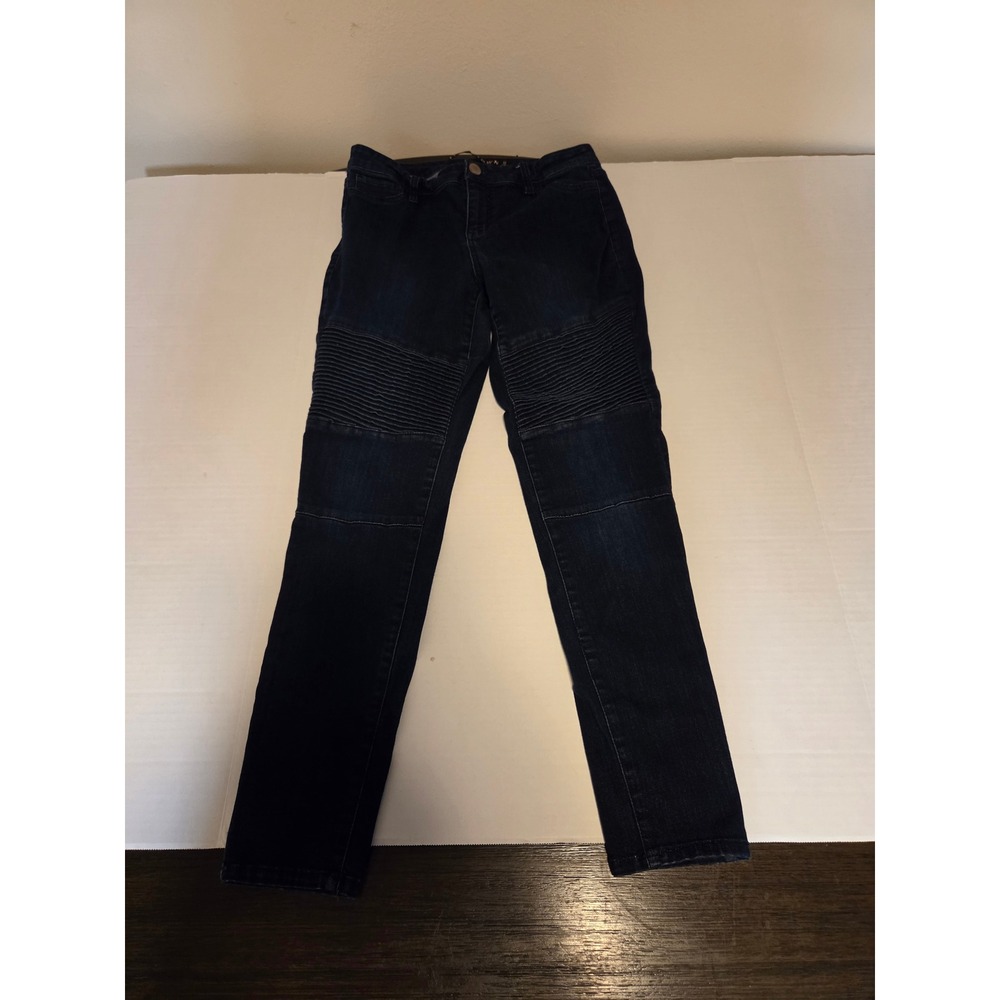 Tinseltown Dark Wash Moto Skinny Jeans Ribbed Knee Detail Size 9